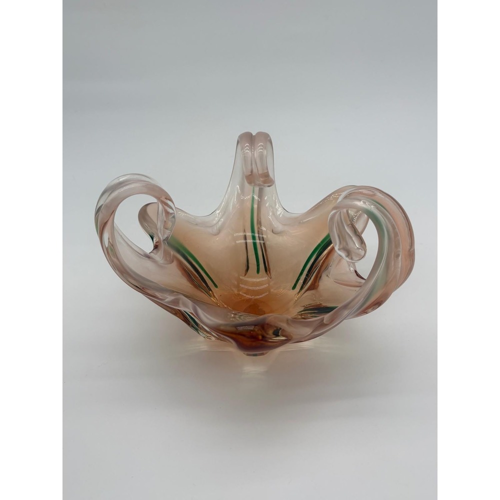 Vintage Murano Art Glass Amber Centerpiece Bowl Jordan Imports Label Italy V8 - Picture 3 of 10